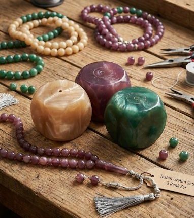 Bakalit sedefli 3’lü renkli Yemen zar seti tespih yapımı için el işçiliği aksesuar