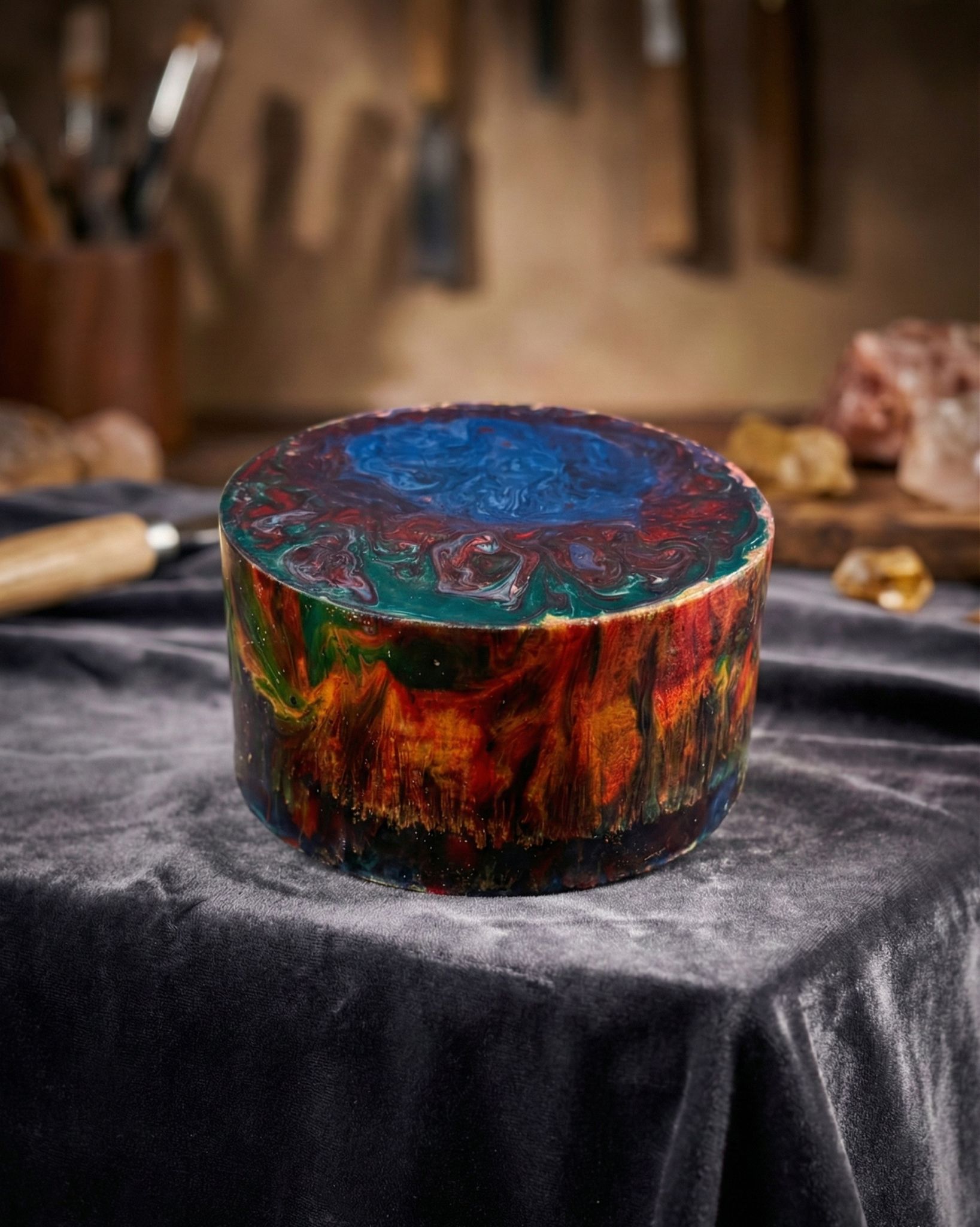 renkli damarlı Renkli Damarlı Boru Kehribar Obje | Desenli Tesbih Malzemesi - Görsel 1