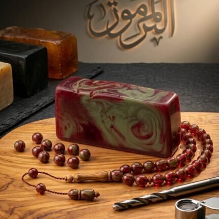 Şeffaf kırmızı damarlı sıkma kehribar blok. Tesbih yapımı için estetik, dayanıklı ve kolay işlenebilir premium kehribar hammaddesi.