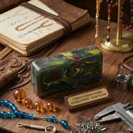 Kırmızı yeşil sarı sıkma kehribar tesbih hammaddesi plaka. Tesbih yapımı için dayanıklı ve kolay işlenebilir kaliteli malzeme.