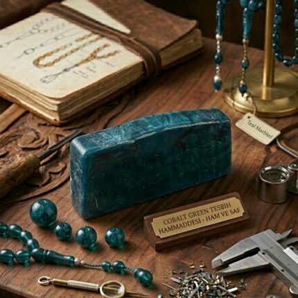 Turkuaz beyaz sıkma kehribar plaka ile estetik tesbihler üretin. Tesbih ustaları için ideal sıkma kehribar hammaddesi.