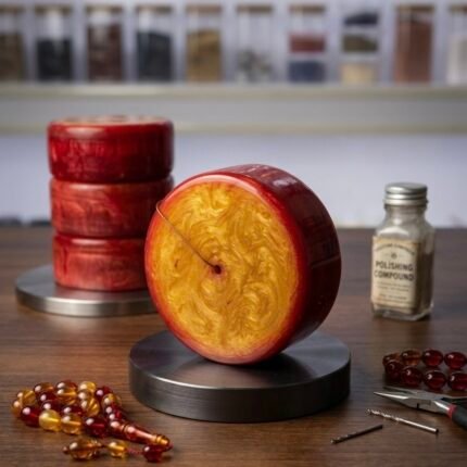 Tesbih yapımı için 38x88 mm kehribar görünümlü dayanıklı ve kolay işlenebilir tesbih hammaddesi. Profesyonel kullanım için ideal.