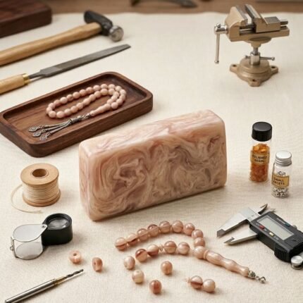 Şeffaf beyaz tesbih hammaddesi plaka. Tesbih yapımı için dayanıklı, kolay işlenebilir kaliteli tesbih üretim malzemesi.