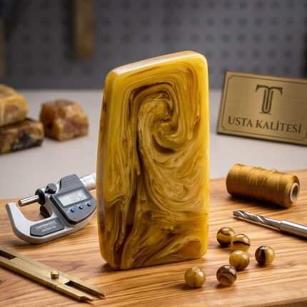 Limon sarı tesbih hammaddesi plaka. Tesbih yapımı için dayanıklı ve işlenmesi kolay kaliteli tesbih üretim malzemesi.